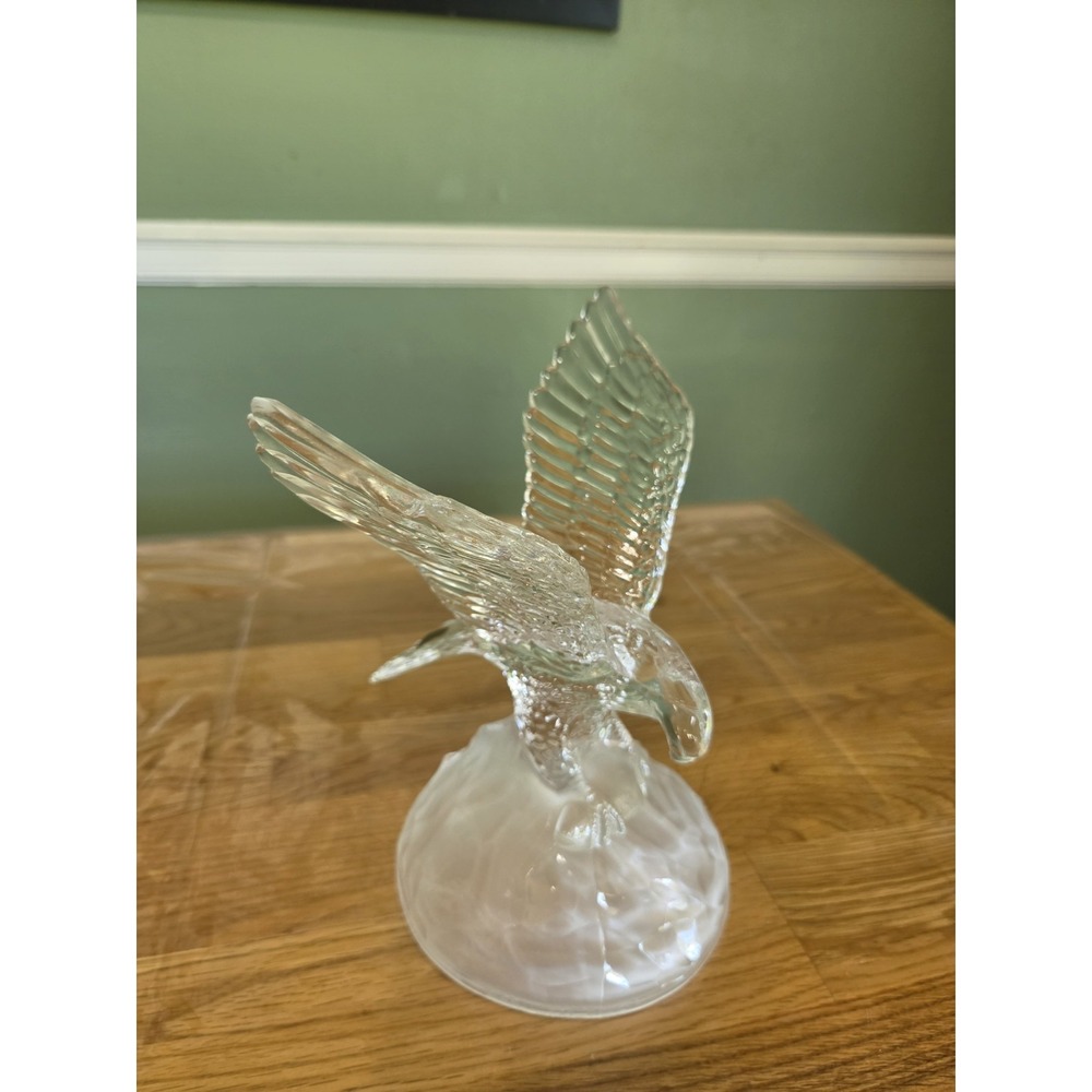 Vintage Cristal d Arques Paris Glass Bald Eagle Statue Figurine  8" Tall